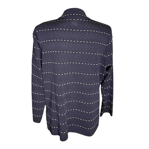 Womens Misook Chevron Eyelet Open Front Cardigan Navy Blue Stripe Acrylic Size L - Picture 3 of 7